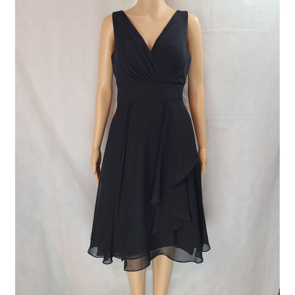 New Special Occasion (8) Black Chiffon Sleeveless Pleated Knee Length Dress